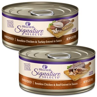 Bundle: Wellness CORE Signature Selects Shredded Boneless Chicken & Turkey Entree in Sauce + Boneless Chicken & Beef Entree in Sauce Canned Cat Food