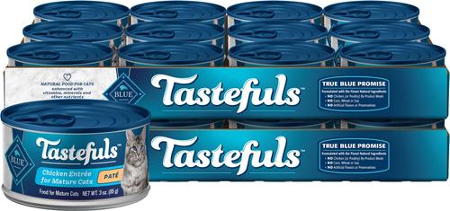 Bundle: Blue Buffalo Healthy Aging Chicken & Brown Rice Recipe Mature Dry Food + Tastefuls Chicken Entrée Mature Cats Pate Wet Cat Food