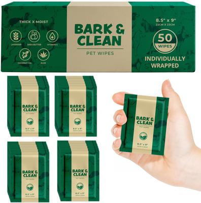 On-the-Go Individually Wrapped Bamboo Wipes with Aloe, Shea Butter & Coconut Oil Light Lavender Scent Dog & Cat Grooming Wipes, 50 count