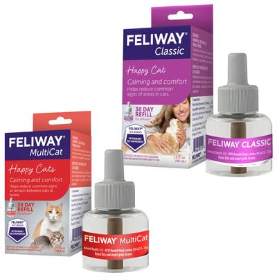 Bundle: Feliway Classic Calming Diffuser Refill for Cats, 30 day, 1 count + MultiCat Calming Diffuser Refill for Cats, 30 day, 1 count