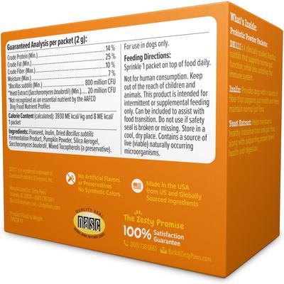Zesty Paws, Probiotic Powder, Probióticos para Flora Intestinal y Digestión, sabor Calabaza, Perros, 30 sobres