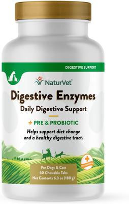 Digestive Enzymes Plus Probiotic Chewable Tablets Digestive Supplement for Cats & Dogs, 60 count
