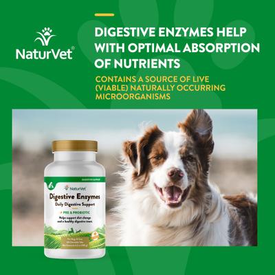 NaturVet, Digestive Enzymes con prebióticos y probióticos, tabletas digestivas sabor tocino ahumado para perros y gatos, 60 / 90 tabletas
