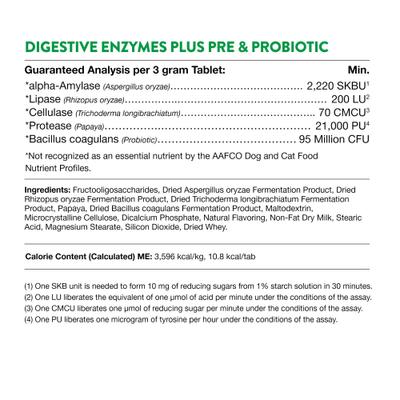 NaturVet, Digestive Enzymes con prebióticos y probióticos, tabletas digestivas sabor tocino ahumado para perros y gatos, 60 / 90 tabletas