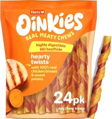 Oinkies Hearty Twists with 100% Real Chicken Breast & Sweet Potato Rawhide-Free Natural Dog Treats, 24 count