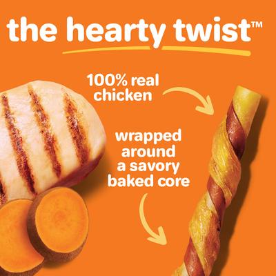 Oinkies Hearty Twists with 100% Real Chicken Breast & Sweet Potato Rawhide-Free Natural Dog Treats, 24 count