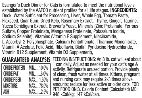 Comida enlatada para gatos Super Premium Duck Dinner sin cereales, 5.5 oz, caja de 24