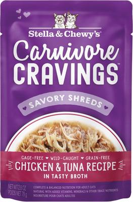 Carnivore Cravings Chicken & Chicken Liver Flavored Shredded Wet Cat Food, 2.8-oz pouch, case of 24
