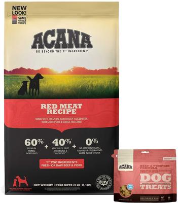 Bundle: ACANA Red Meat Recipe Dry Food + Singles Beef & Pumpkin Formula Freeze-Dried Dog Treats