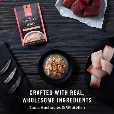 Landmark Broths Tuna, Anchovies & Whitefish Recipe Wet Cat Food Complement Pouches, 1.4-oz case of 16