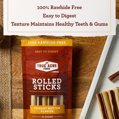 Rawhide-Free Rolled Sticks Peanut Butter Flavor Dog Treats, 10 count