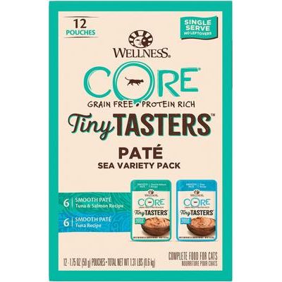 CORE Tiny Tasters - Alimento para gatos sin cereales con paté de pollo y ternera, 1,75 oz (paquete de 12)