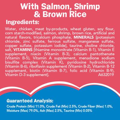 Comida húmeda para gatos Ocean Favorites Meaty Bits con salmón, camarones y arroz integral, lata de 5.5 oz, caja de 24