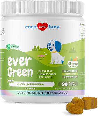 Coco and Luna Ever Green Grass Burn Spot - Suplemento masticable suave para el apoyo urinario de perros, 90 unidades