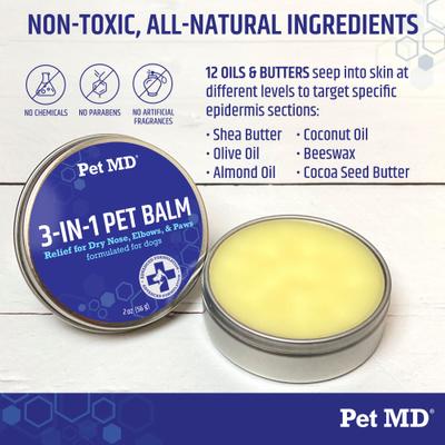 Paw Balm 3-in-1 Nose/Snout & Elbow Moisturizer & Paw Protectors Paw Wax with Shea Butter, Coconut Oil, & Beeswax for Dogs, 2-fl oz jar