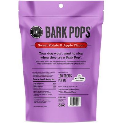 Bark Pops - Golosinas ligeras y crujientes para perros con sabor a batata y manzana sin pollo, bolsa de 4 oz