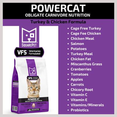 VFS PowerCat Turkey & Chicken High Protein Dry Cat Food, 4.4-lb bag