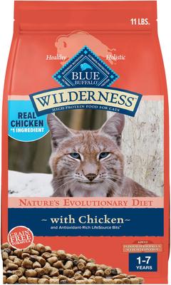 Bundle: Blue Buffalo Wilderness Indoor Hairball & Weight Control Chicken Recipe Grain-Free Dry Cat Food, 11-lb bag + Blue Buffalo Bursts with Savory Seafood Cat Treats, 12-oz tub