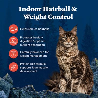 Bundle: Blue Buffalo Wilderness Indoor Hairball & Weight Control Chicken Recipe Grain-Free Dry Cat Food, 11-lb bag + Blue Buffalo Bursts with Savory Seafood Cat Treats, 12-oz tub