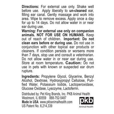 Tratamiento ótico para infecciones de oído en perros y gatos sin hidrocortisona, botella de 4 onzas líquidas