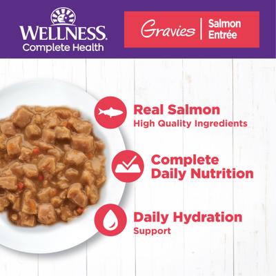 Bundle: Variety Pack - Wellness Natural Grain-Free Gravies Turkey Dinner Canned Cat Food, 3-oz, case of 12, Tuna & Salmon Flavors