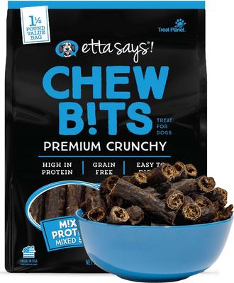 Chew Bits Premium Adult Mixed Proteins Crunchy Natural Dog Chew Treats, bolsa de 1.5 lb