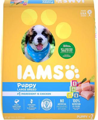 Bundle: Iams ProActive Health Smart Puppy Large Breed Dry Food, 30.6-lb bag + American Journey Beef Recipe Grain-Free Soft & Chewy Training Bits Dog Treats