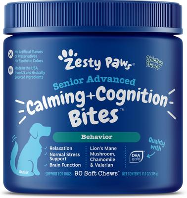 Senior Advanced Calming + Cognition Bites Chicken Flavor Soft Chews Composure Supplement for Dogs, 90 count