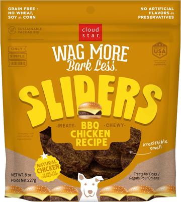 Wag More Bark Less Sliders BBQ Chicken Recipe Grain-Free Soft & Chewy Dog Treats, 8-oz bag