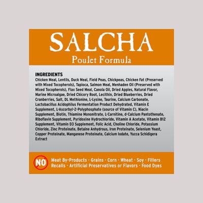 Alimento seco para perros Salcha Poulet Formula sin cereales, bolsa de 25 lb