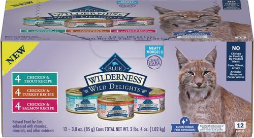 Wilderness Wild Delights Meaty Morsels Chicken & Trout Recipe in Tasty Gravy High-Protein Grain-Free Wet Cat Food, 3-oz can, 24 count