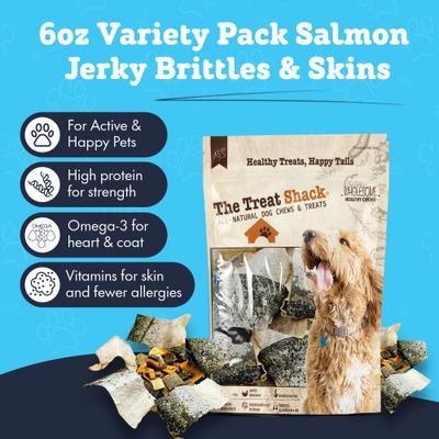 All-Natural Salmon Jerky Brittle & Skins Variety Pack Freeze-Dried Dog Treats, 6-oz bag, 6-oz bag