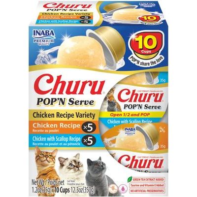 Churu Pop'n Serve - Golosinas para lamer sin cereales con sabor a pollo para gatos, 1.2 oz (10 unidades)