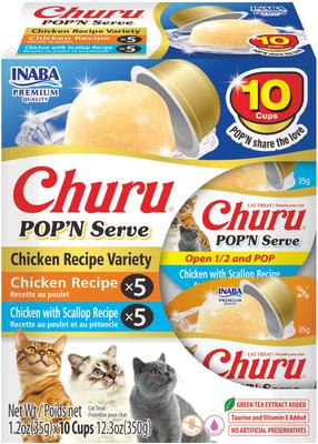 Churu Pop'n Serve - Golosinas para lamer sin cereales con sabor a pollo para gatos, 1.2 oz (10 unidades)