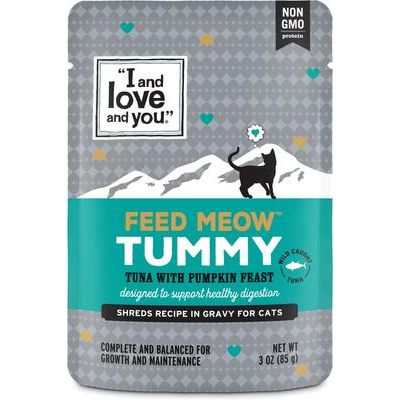 Alimento húmedo para gatos Feed Meow Tummy Tuna & Pumpkin Feast Grain-Free Chunks In Gravy, bolsa de 3 oz, caja de 24