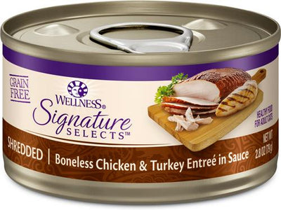 Bundle: Wellness CORE Signature Selects Shredded Boneless Chicken & Turkey Entree in Sauce + Shredded Boneless Chicken & Chicken Liver Entree in Sauce Canned Cat Food, 2.8-oz, case of 12