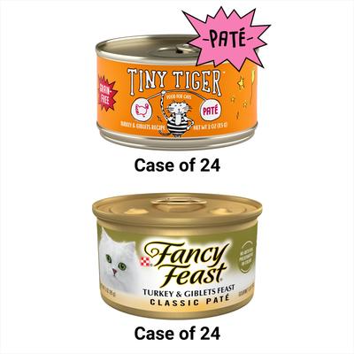 Bundle: Tiny Tiger Pate Turkey & Giblets Recipe Grain-Free Canned Cat Food, 3-oz, case of 24 + Fancy Feast Classic Turkey & Giblets Feast Canned Cat Food, 3-oz, case of 24