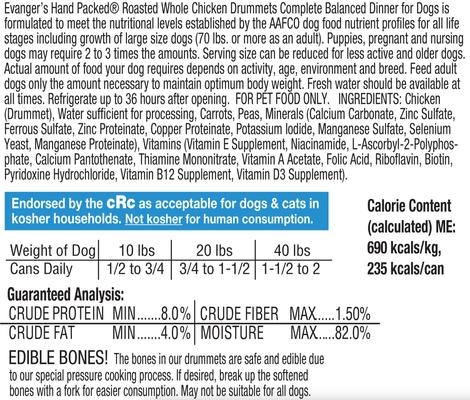 Grain-Free Hand Packed Roasted Whole Chicken Drummets Dinner Canned Dog Food, 12-oz, case of 12