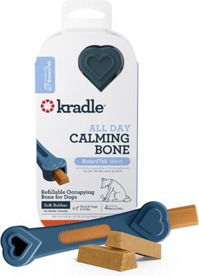 All Day Calming 6-inch Rubber Dog Bone Toy with Bacon Flavored Dog Treat Refill, 4 count