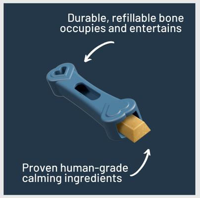 All Day Calming 6-inch Rubber Dog Bone Toy with Bacon Flavored Dog Treat Refill, 4 count