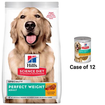 Paquete: Alimento seco Hill's Science Diet Adult Perfect Weight con receta de pollo (bolsa de 4 lb) + Alimento enlatado para perros Hearty Vegetable & Chicken Stew