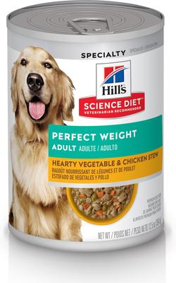 Paquete: Alimento seco Hill's Science Diet Adult Perfect Weight con receta de pollo (bolsa de 4 lb) + Alimento enlatado para perros Hearty Vegetable & Chicken Stew