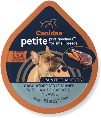Bundle: CANIDAE PURE Petite Small Breed Fricassee Style Dinner with Turkey & Green Beans + Small Breed Cacciatore Style Dinner with Lamb & Carrots Wet Dog Food Trays