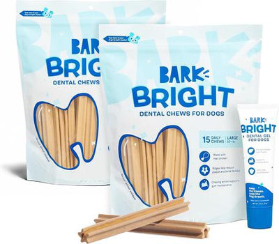 Kit dental brillante: premios dentales grandes con sabor a pollo para perros + gel dental con sabor a pollo y tomillo, 30 unidades, gel de 2.5 oz