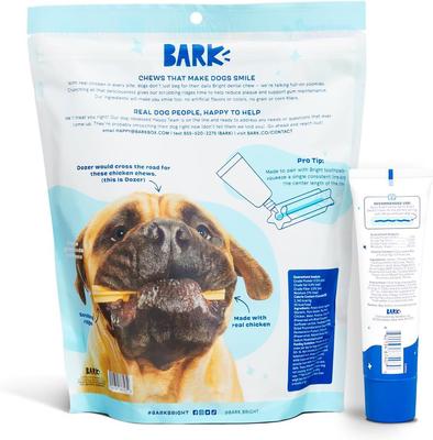 Bright Dental Kit: Large Chicken Flavored Dental Dog Treats + Chicken & Thyme Flavored Dog Dental Gel, 30 count, 2.5-oz gel