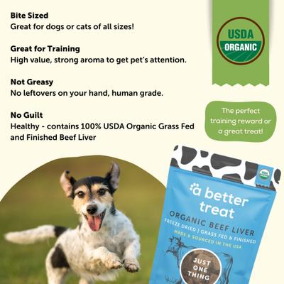 Organic Freeze-Dried 100% Grass Fed & Finished Beef Liver Dog & Cat Treats, 3-oz bag