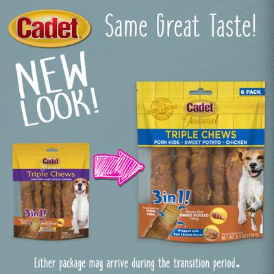 Masticables para perros Gourmet Triple Chew Twists con sabor a pollo y batata, 6 unidades