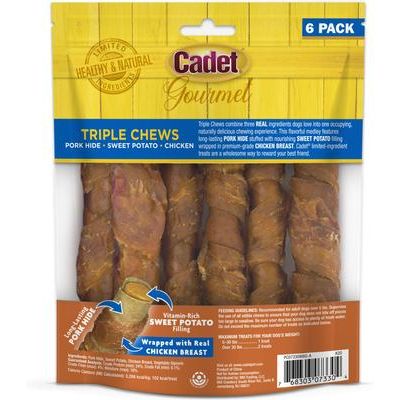 Masticables para perros Gourmet Triple Chew Twists con sabor a pollo y batata, 6 unidades