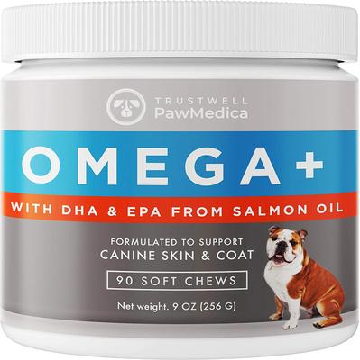 Omega+ Fish Oil with EPA & DHA Omega 3 Dog Supplement, 90 count