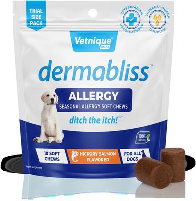 Dermabliss Seasonal Allergy & Immune Support Salmon Flavored Allergy & Fish Oil Soft Chew Supplement for Dogs, 120 count